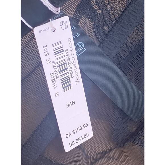 Victoria Secret Corset Bra Top 34B Very Sexy Push Up Black Lace Shine Strap - Picture 11 of 12